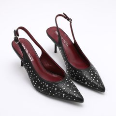Pointed Toe Studded Heel Slingback TM250687 Black