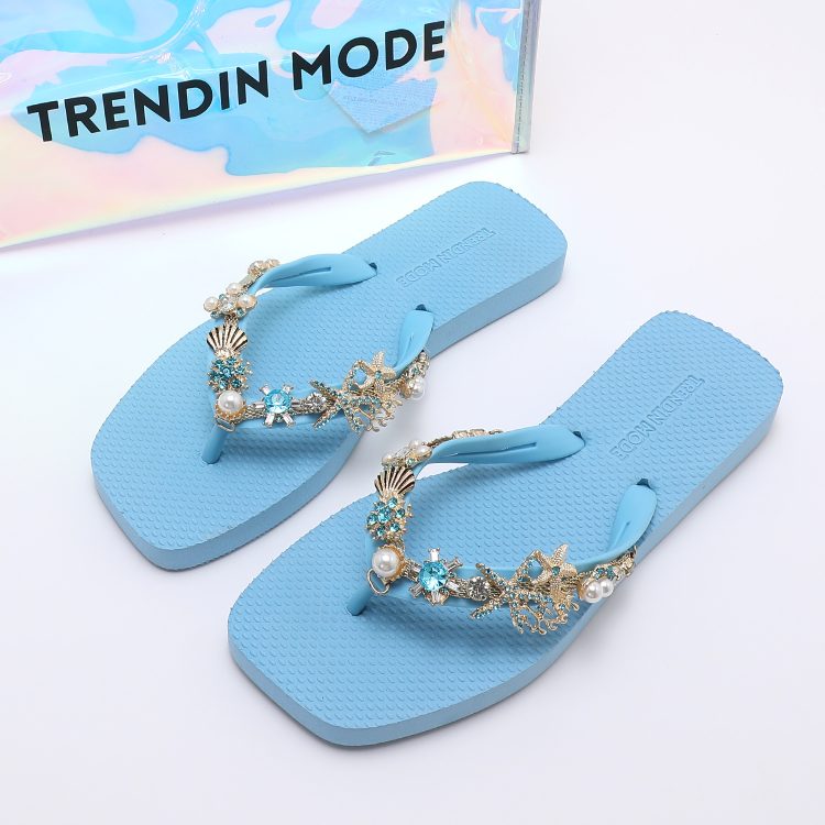 Jeweled Flat Beach Sandals TM251991 Summer Blue
