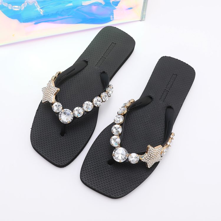 Jeweled Flat Beach Sandals TM251994 Summer Black