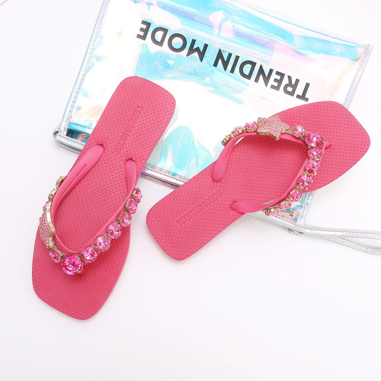Jeweled Flat Beach Sandals TM251994 Summer Fuxia
