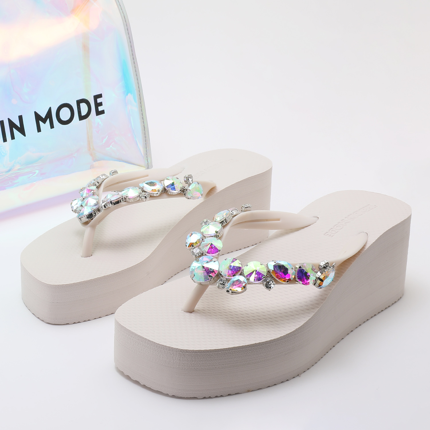 TM251997_WHITE_6 Jeweled Wedge Beach Sandals TM251997 Summer White - Image 1
