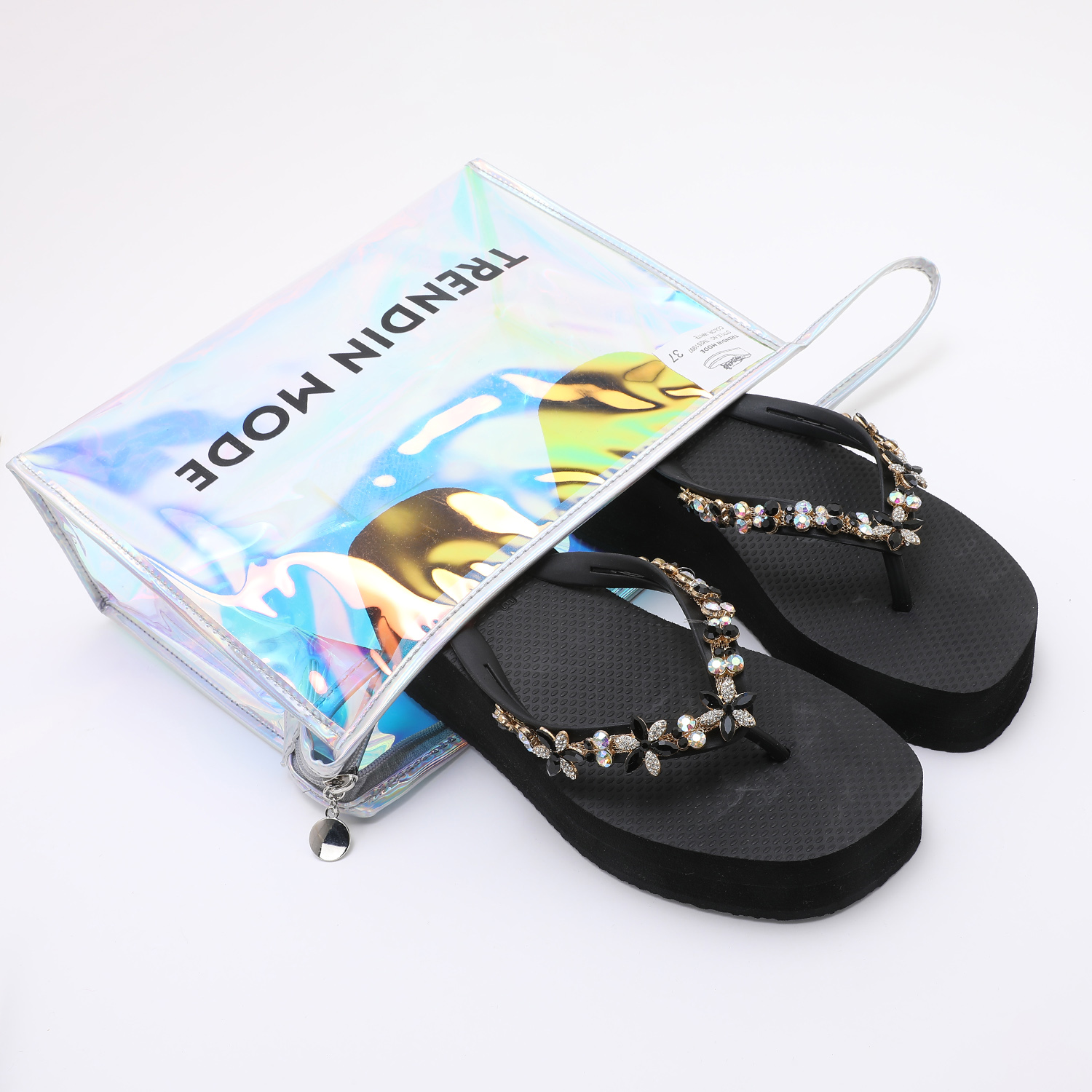 TM251999_SUMMER_BLACK_5 Jeweled Wedge Beach Sandals TM251999 Summer Black - Image 1