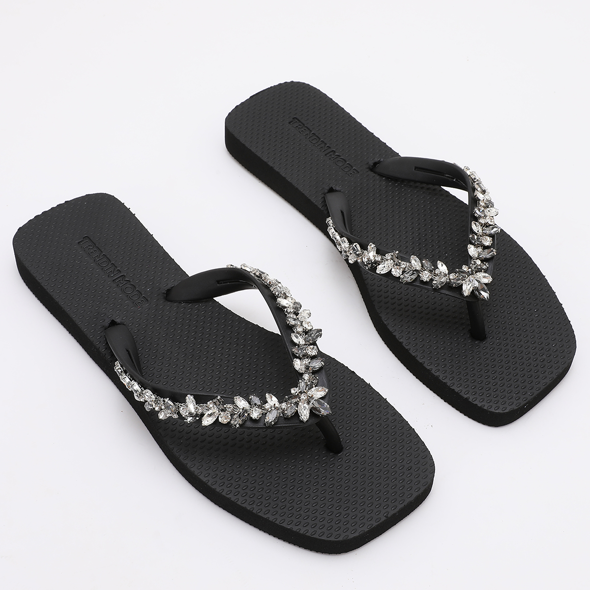 TM252001_SUMMER_BLACK_1 Jeweled Flat Beach Sandals TM252001 Summer Black - Image 1