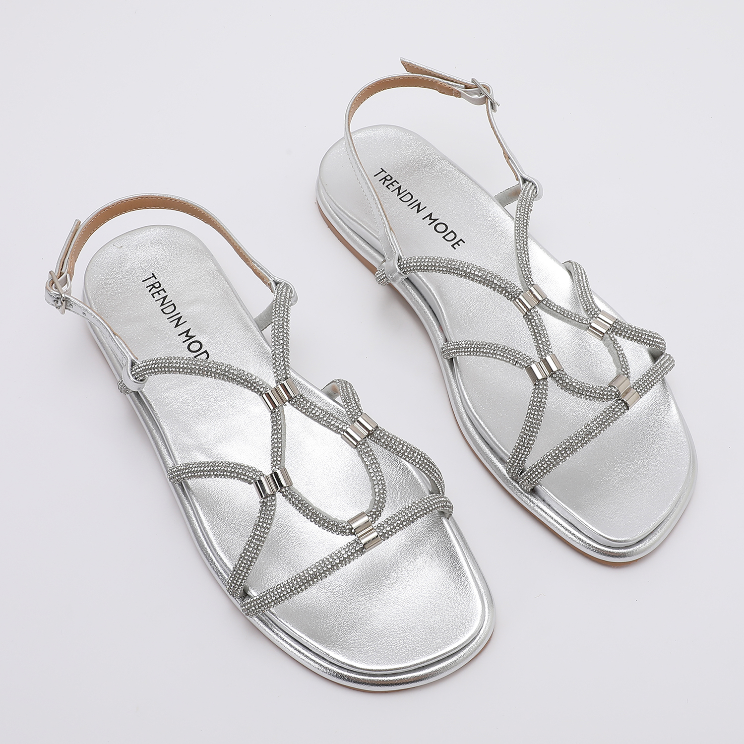 TMA08001-SILVER (5) Rhinestone Cords Sandals TMA08001 Silver - Image 1