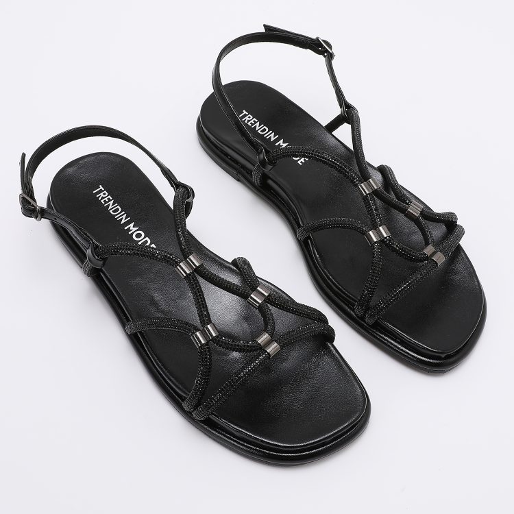 Rhinestone Cords Sandals TMA08001 BLACK